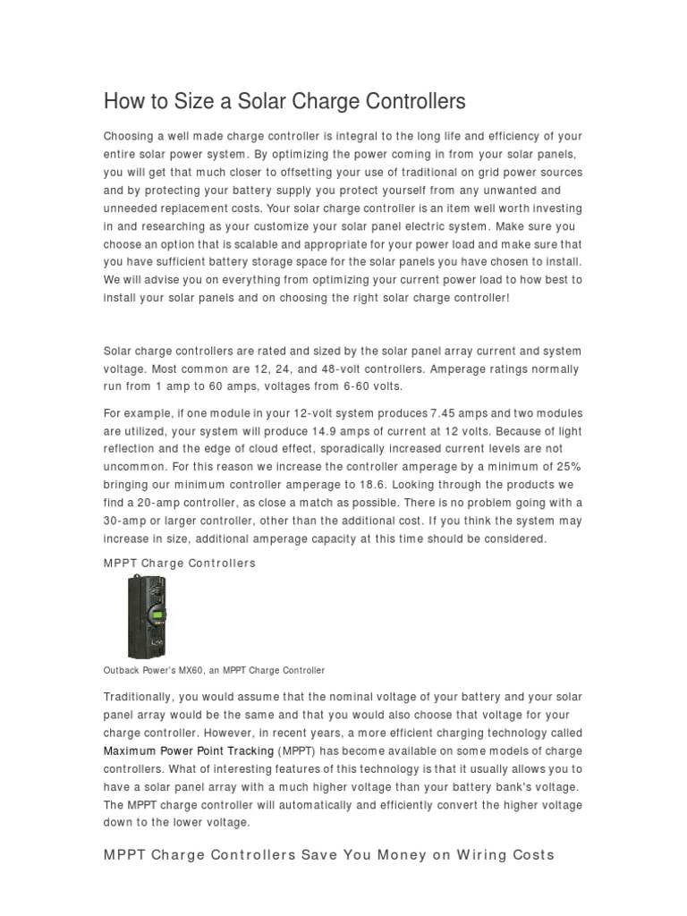 How To Size A Solar Charge Controllers | PDF