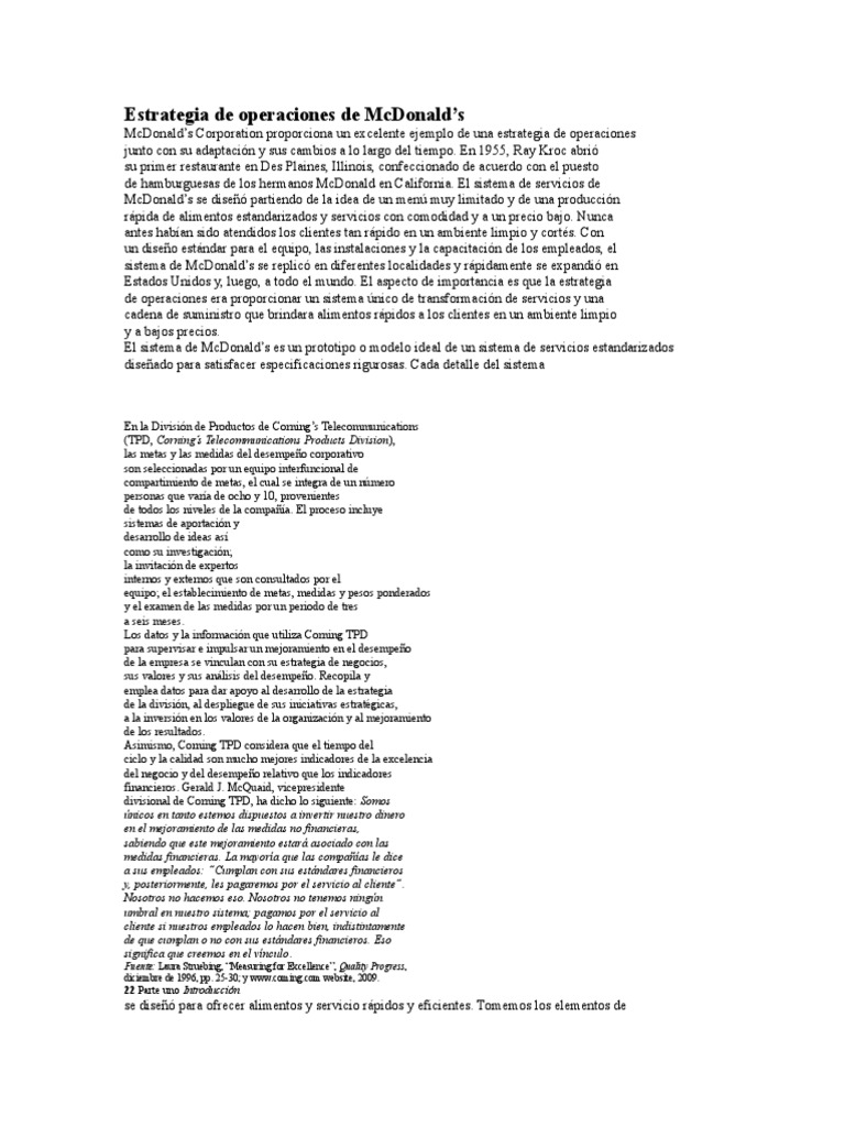 Estrategia de Operaciones de McDonald | PDF | Mc Donald's | Calidad ...