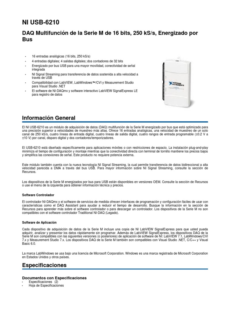 Escupir Destreza navegación Ni Usb-6210 | PDF | Adquisición de datos | USB