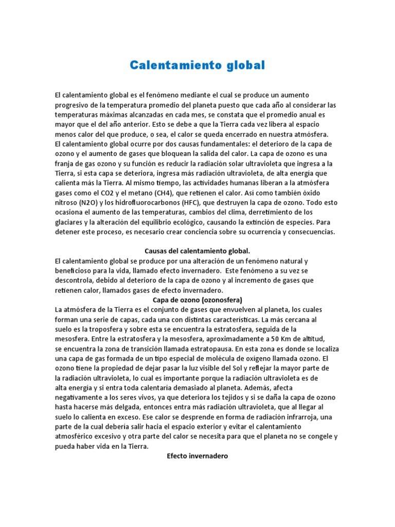 Causas y Consecuencias del Calentamiento Global | PDF | Gases de efecto ...