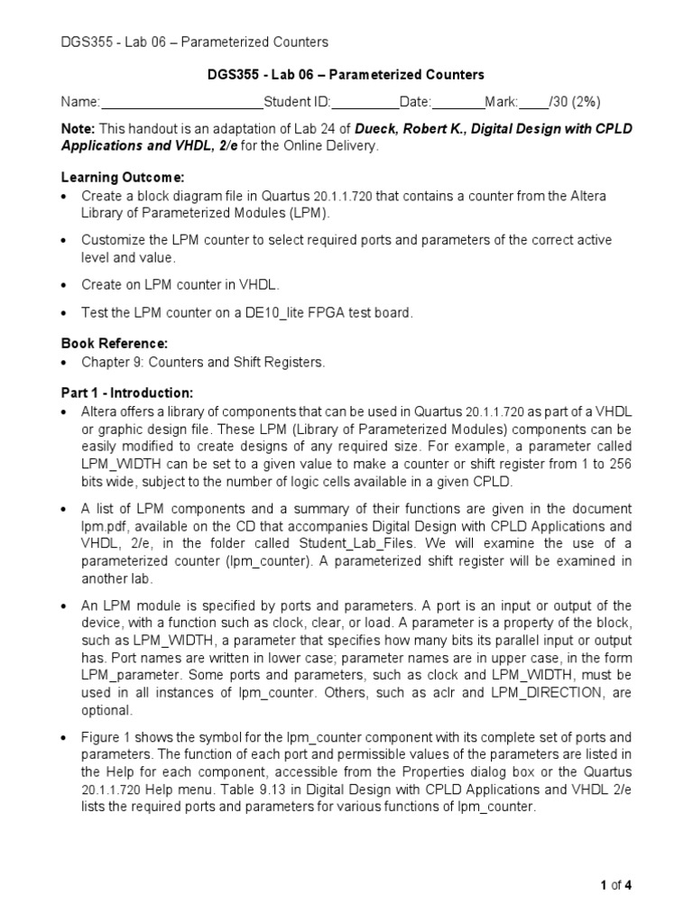 LPM Counter Implementation in Quartus | PDF | Vhdl | Parameter ...