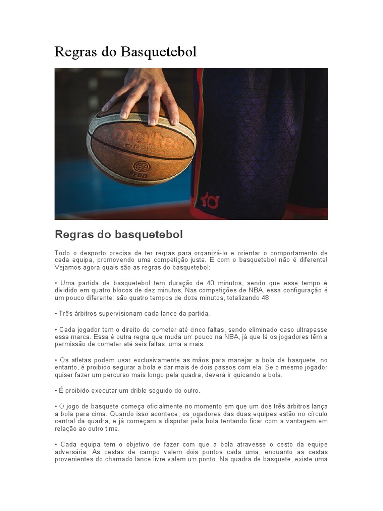 Regras do Basquetebol Explicadas | PDF | Esportes e Recreação