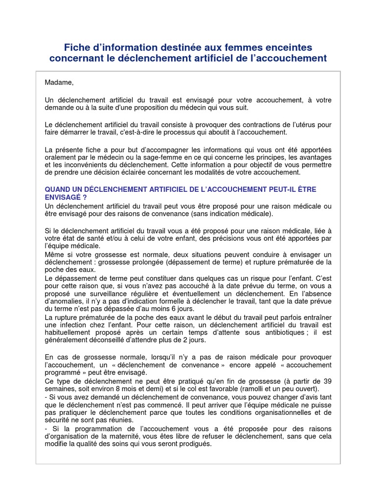 Déclenchement Artificiel de l'Accouchement | PDF | Accouchement | Grossesse