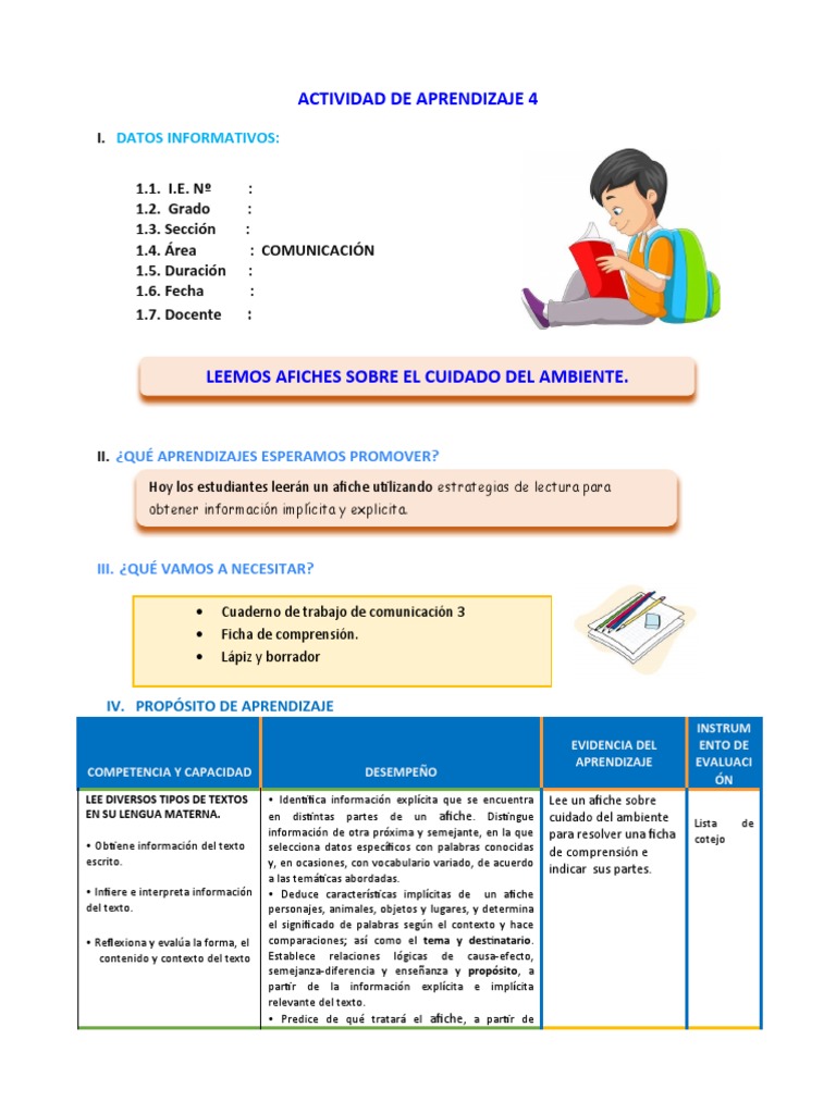 D4 A1 Sesion Leemos Afiches Sobre El Cuidado Del Ambiente. | PDF