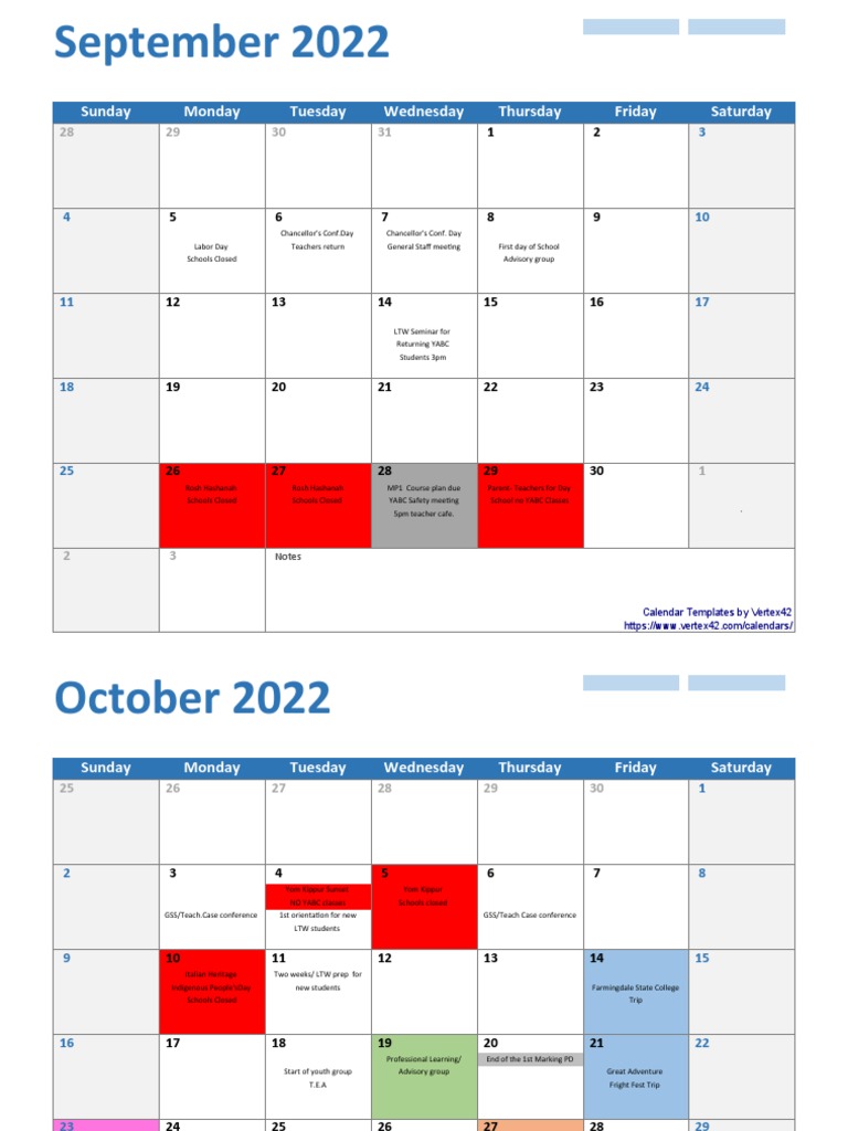 2223 Clinton YABC School Calendar PDF Observances Holidays