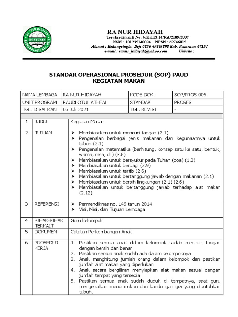 6 Sop Kegiatan Makan | PDF