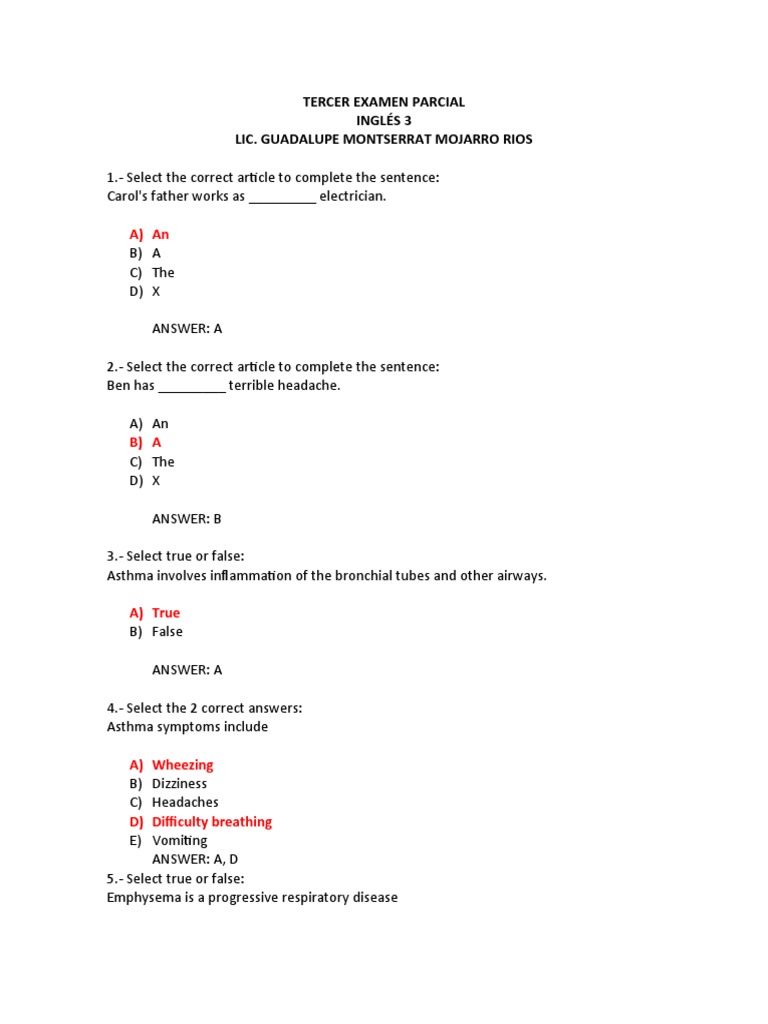 Tercer Examen Parcial - Ingles 3 | PDF