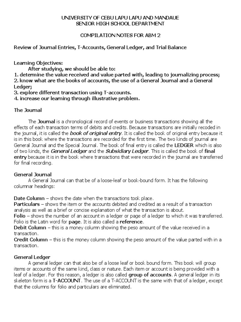 ABM 2 Journal and Ledger Compilation Notes | PDF | Debits And Credits ...