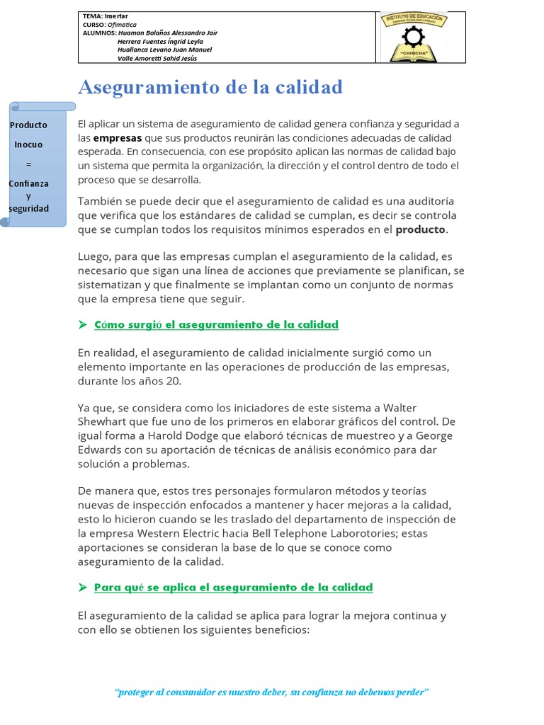 Aseguramiento de Calidad en Empresas | PDF | Calidad (comercial) | Business