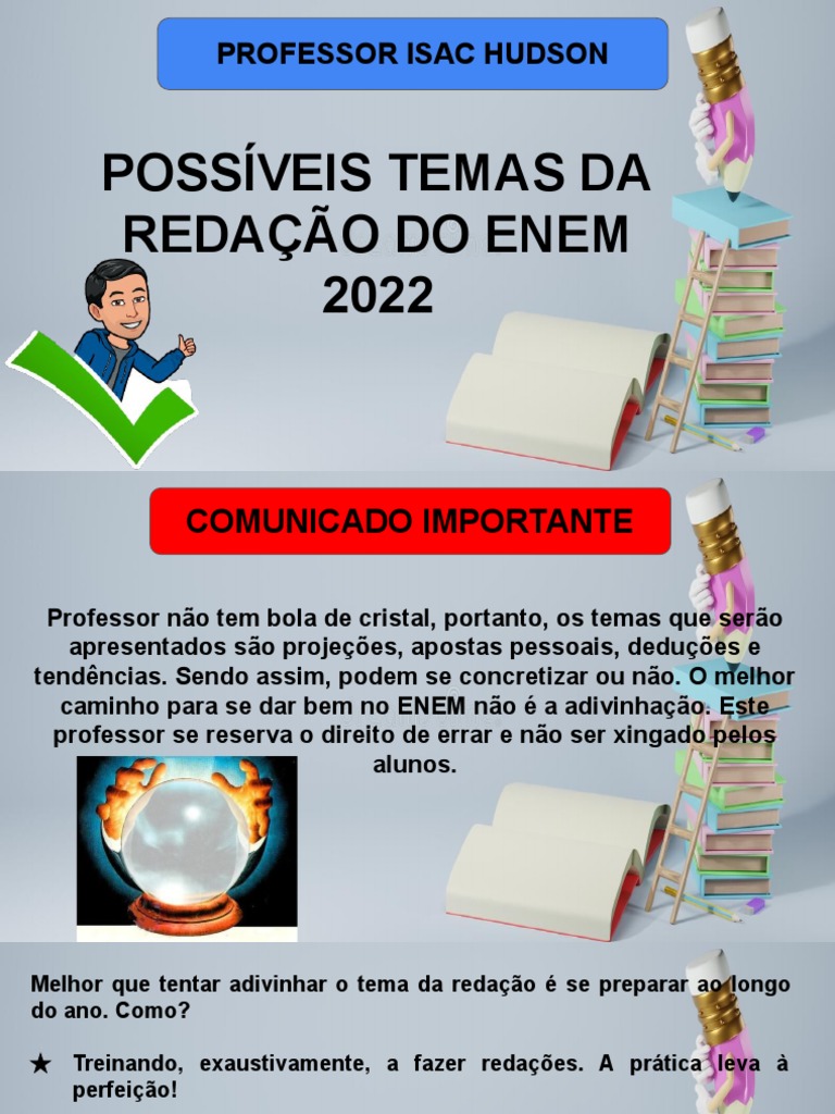 possível tema redação enem 2022