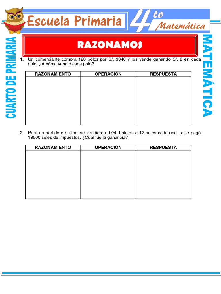 Ejercicios de Razonamiento para Cuarto de Primaria | PDF