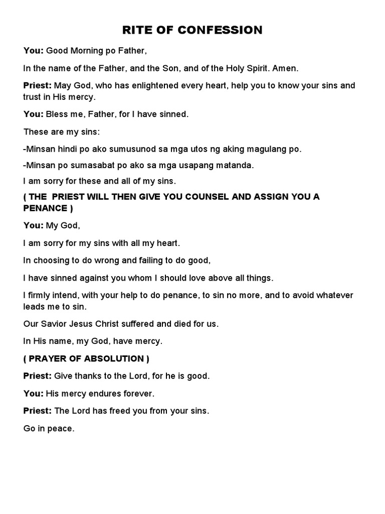 Rite Of Confession Handout: Comment Faire Une Confession – XXASM