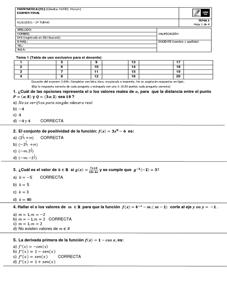 Resueltos Final Matematica Segundo Turno Tema 1 01-12-2021 | PDF ...
