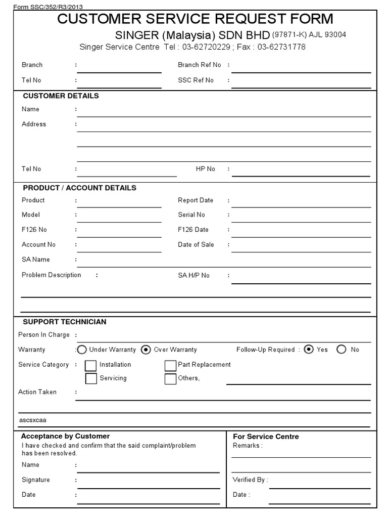 Customer Service Request Form | PDF