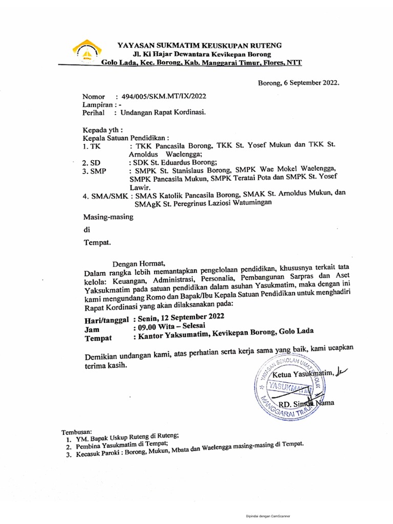 Undangan Rapat Koordinasi | PDF