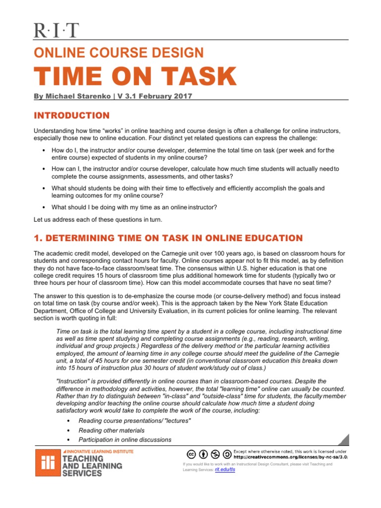 RIT Time On Task in Online Courses v3 1 PDF Educational