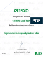 Certificado Reglamento Interno de Seguridad y Salud en El Trabajo