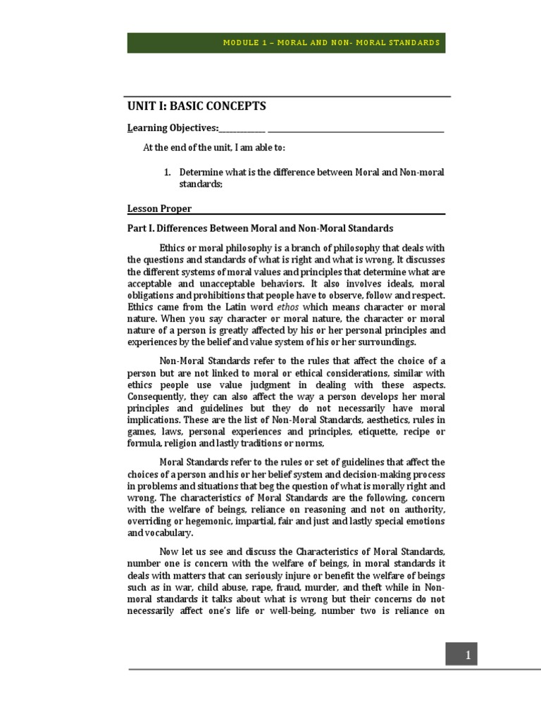 1 Module Differences Between Moral and Non Moral Standards | PDF ...