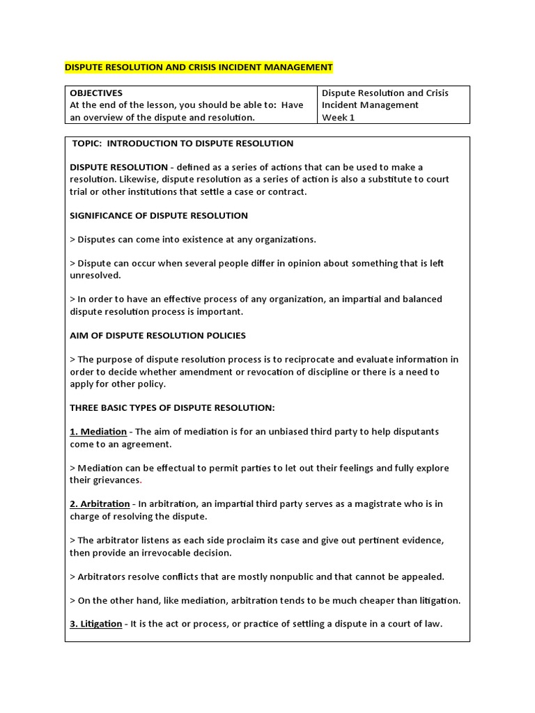 Dispute Resolution and Crisis Management | PDF