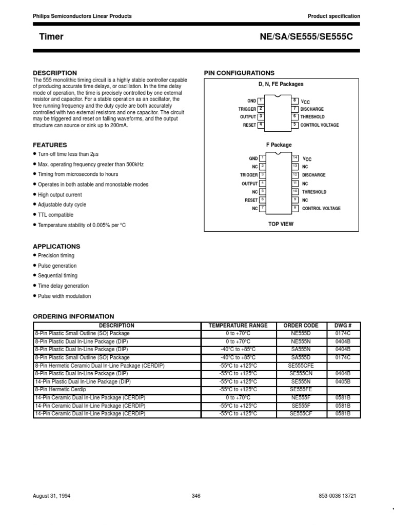 NE555 Timer Product Specification Guide | PDF | Digital Electronics ...