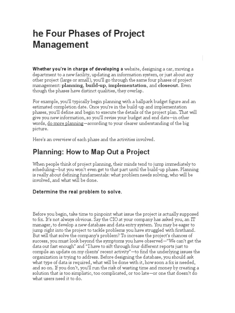 Four Phases of Project Management | PDF | Databases | Budget