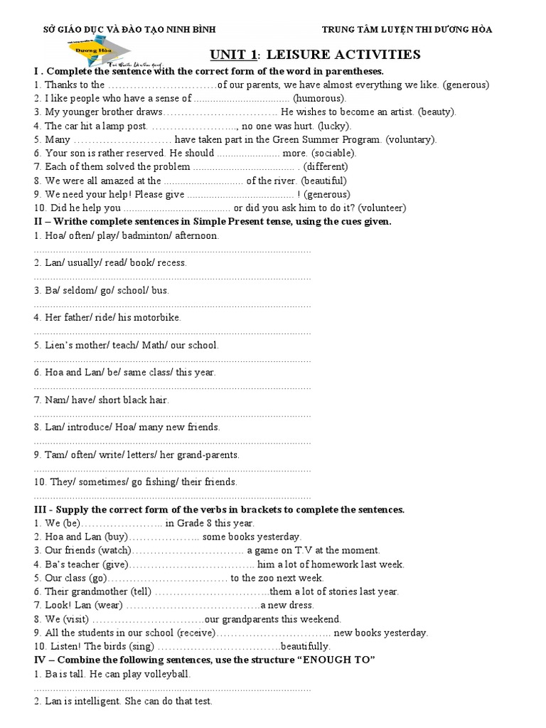 Unit 1: Language Exercises for Grade 12 | PDF | Linguistics