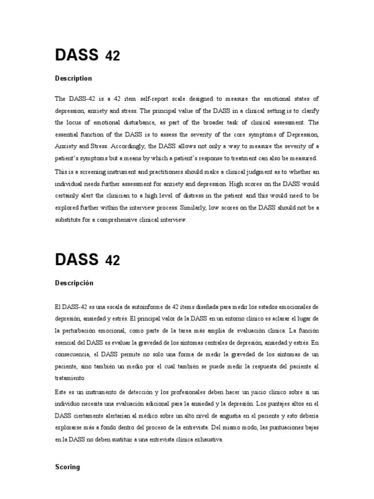 Guía del DASS-42: Evaluación Emocional | PDF | Sicología | Psicología ...