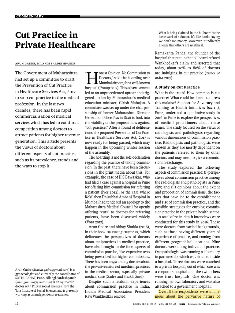 Addressing Cut Practice in Healthcare | PDF
