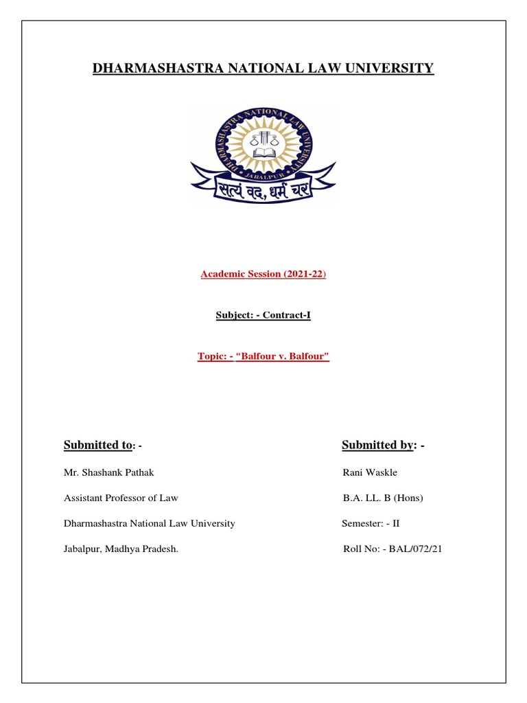 Balfour V Balfour 1919, 2 KB 571 PDF Intention Consideration