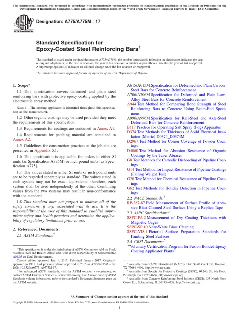 EpoxyCoated Steel Reinforcing Bars Standard Specification For PDF