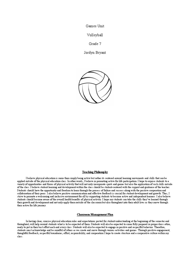 Volleyball Unit Grade 7 PDF Volleyball Physical Education