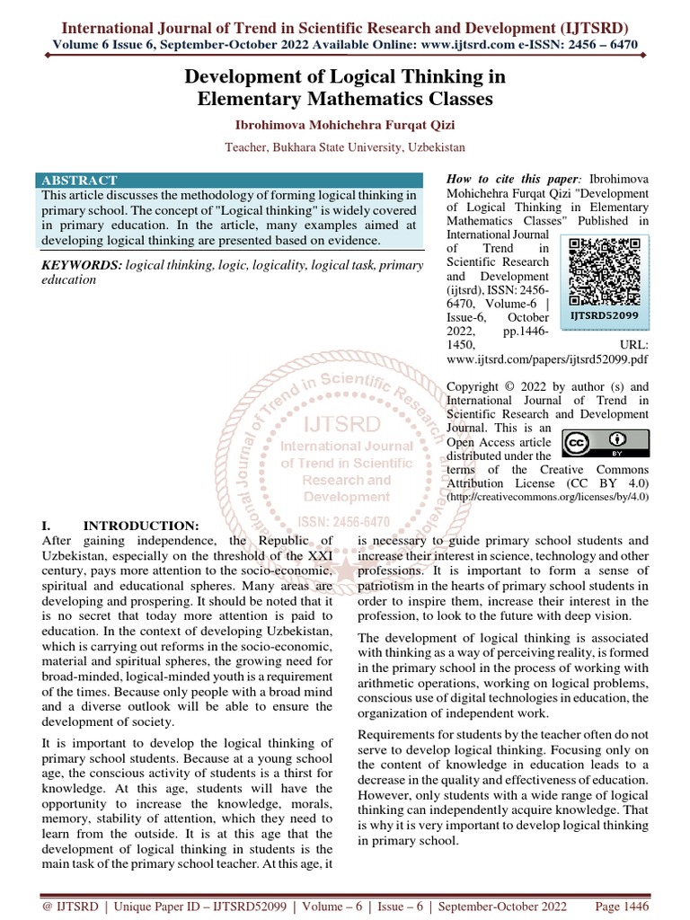 Development of Logical Thinking in Elementary Mathematics Classes | PDF ...