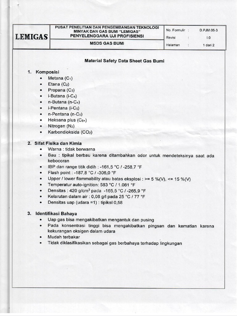 Msds Gas Bumi | PDF