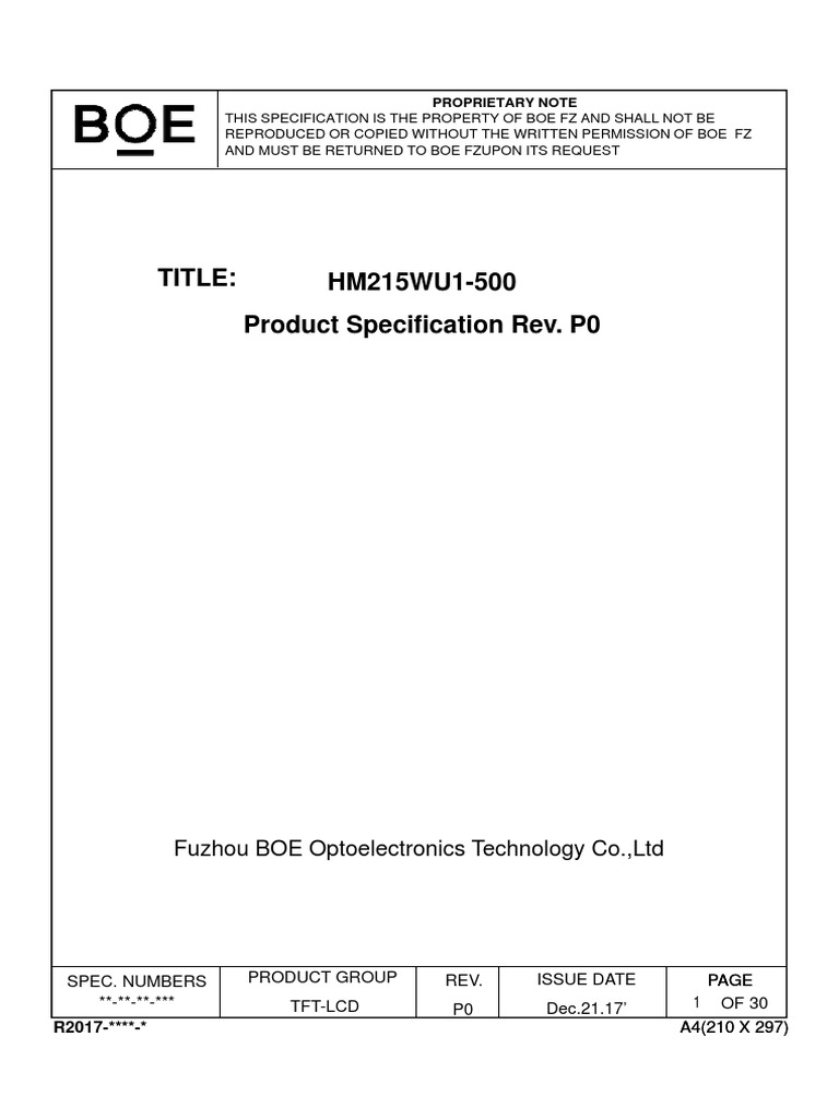 HM215WU1-500 Boe Module | PDF