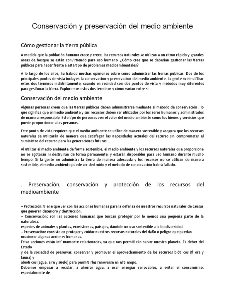 Conservación y Preservación Del Medio Ambiente | PDF | Movimiento ...