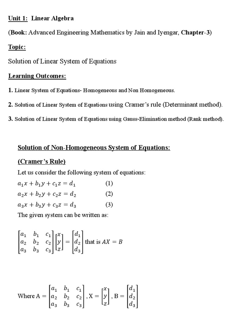 Solution of Linear System of Equations | PDF | System Of Linear ...