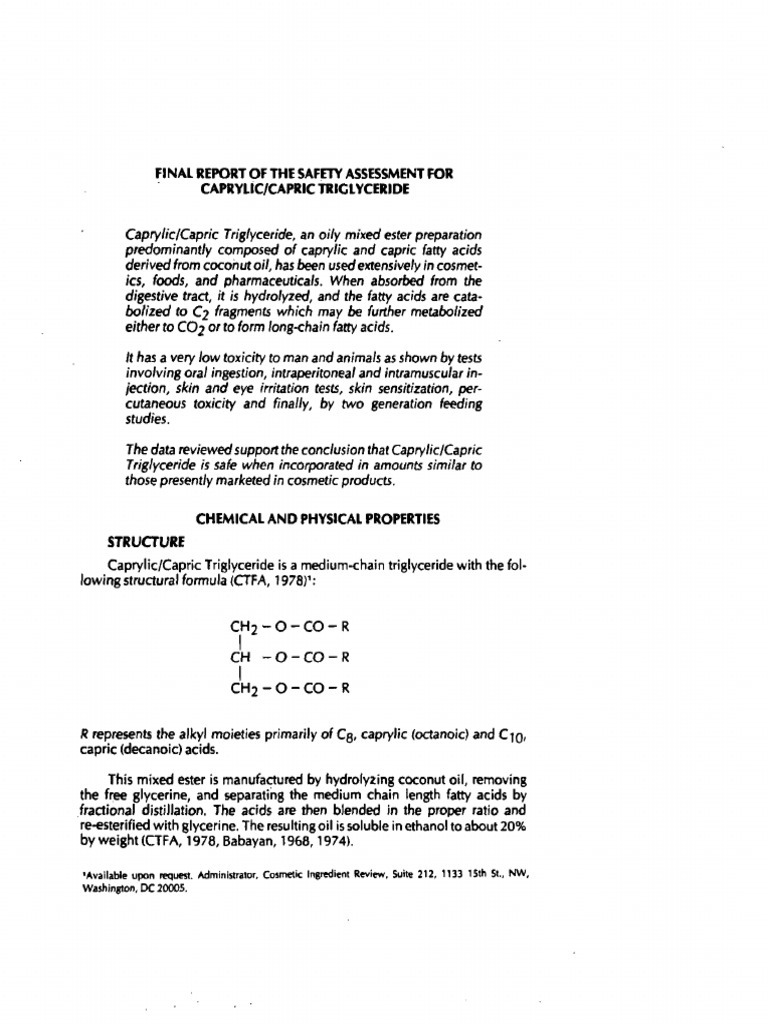 Final Report of The Safety Assessment For Caprylic Capric Triglyceride
