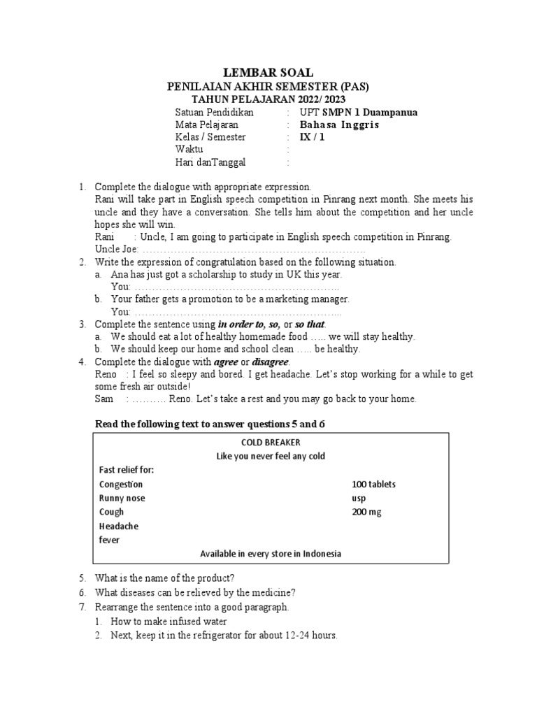 Menguasai Soal Bahasa Inggris Kelas 9 Semester 1: Panduan Lengkap dan Contoh PDF