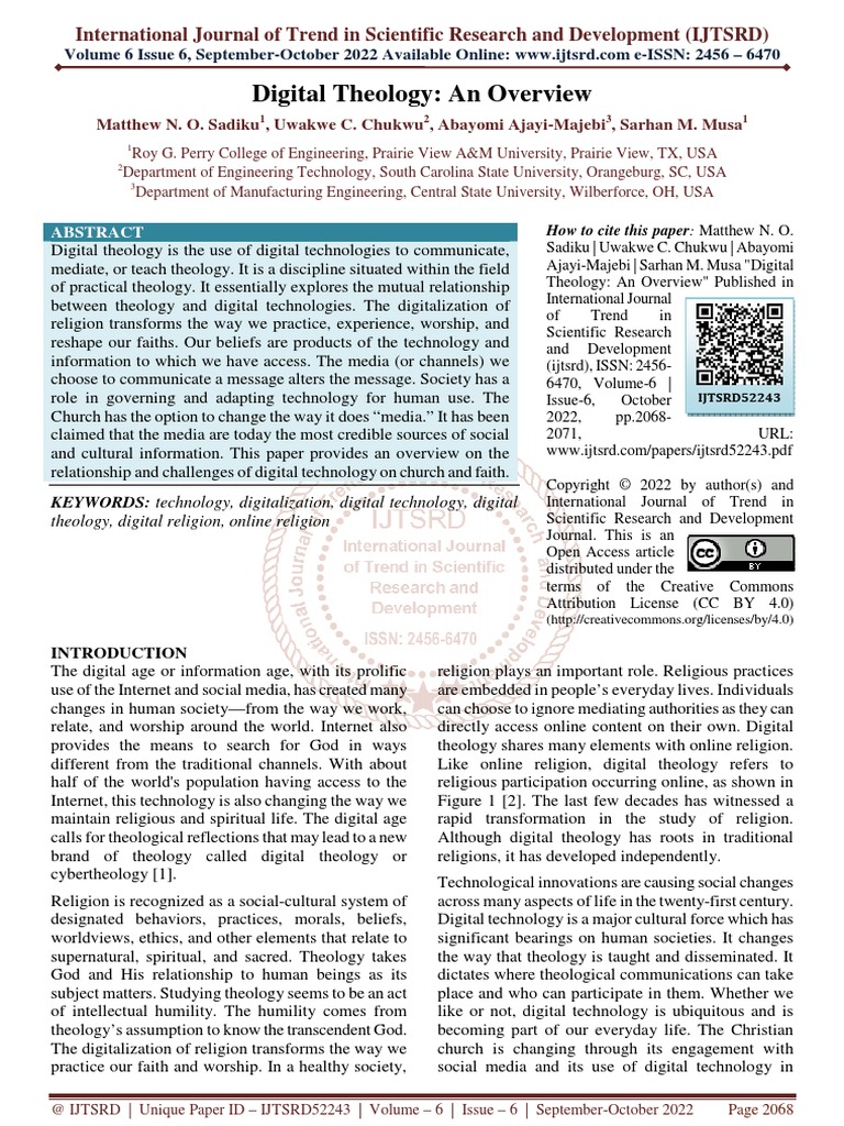 Digital Theology An Overview Pdf Theology God
