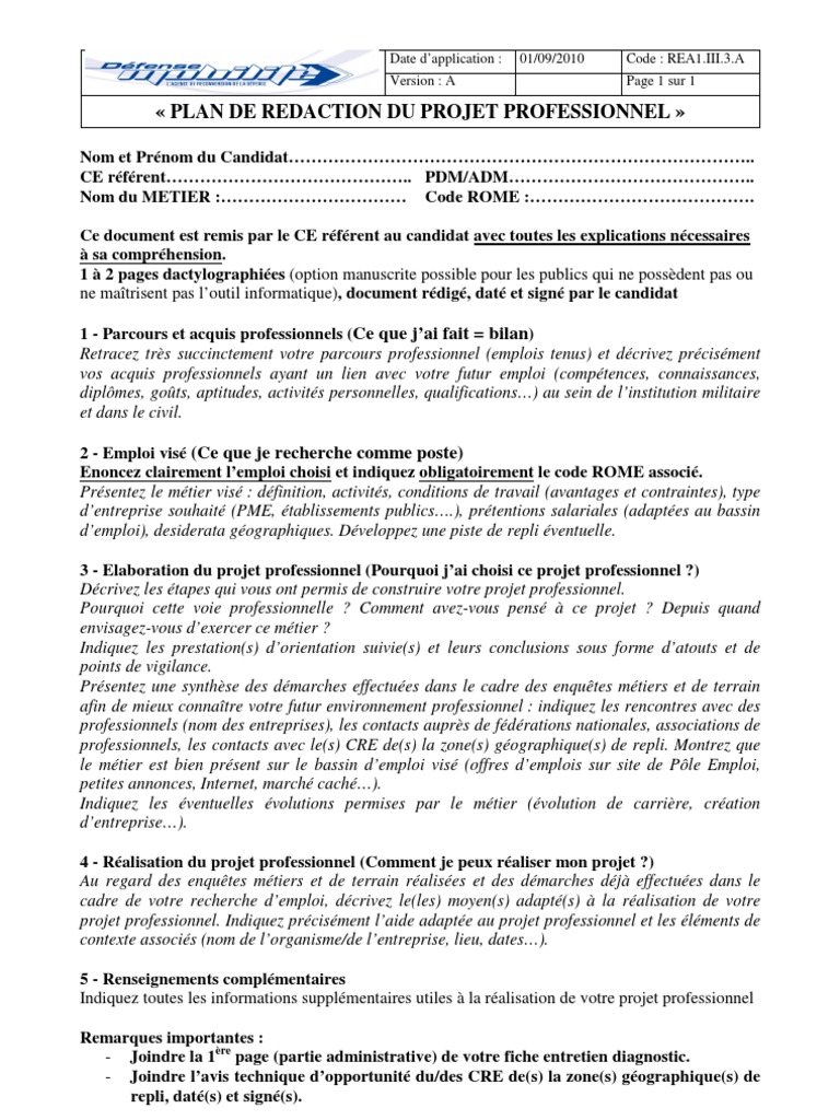Plan De Redaction Projet Professionnel Pdf Recherche D Emploi Travail