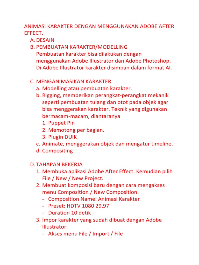 Animasi Karakter Dengan Menggunakan Adobe After Effect | PDF