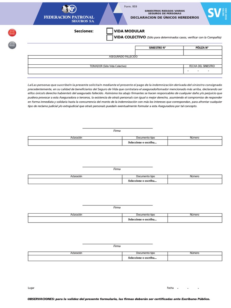 0959 - Declaracion Unicos Herederos | PDF