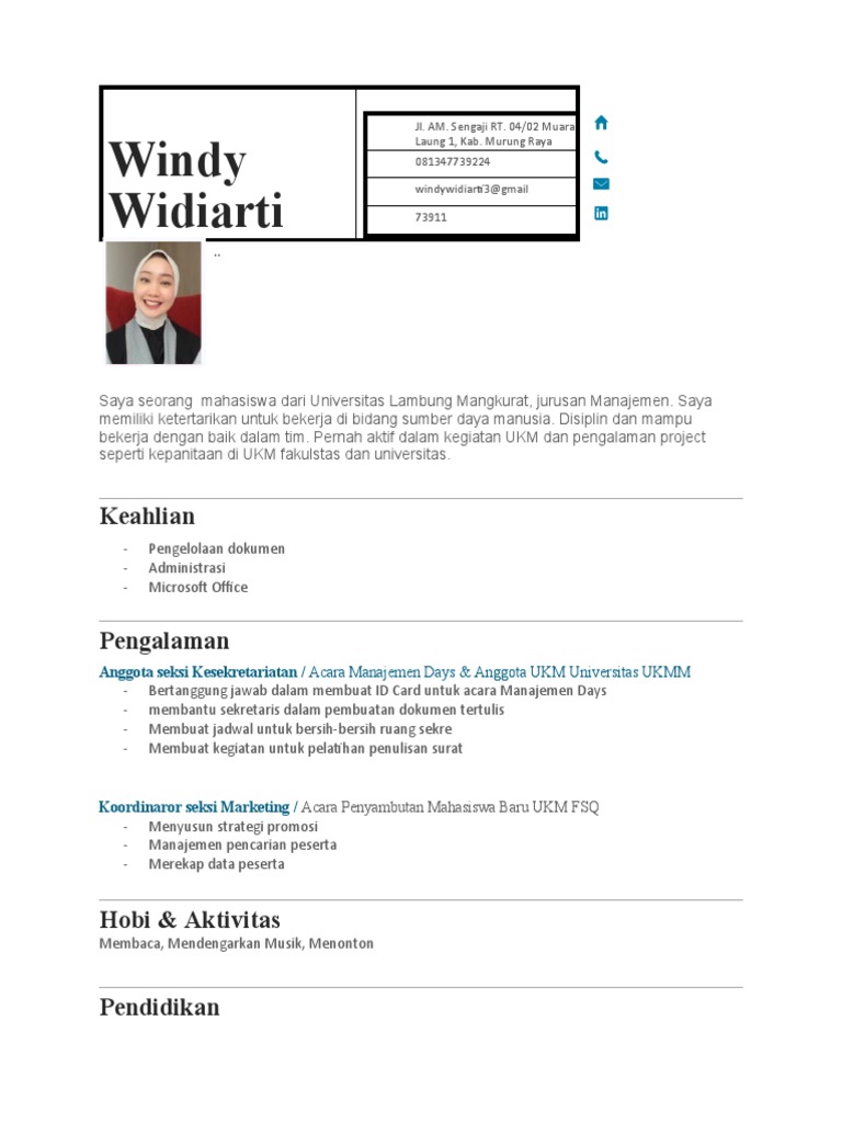 FREE TEMPLATE CV Lulusan S1 by Vina Muliana PDF