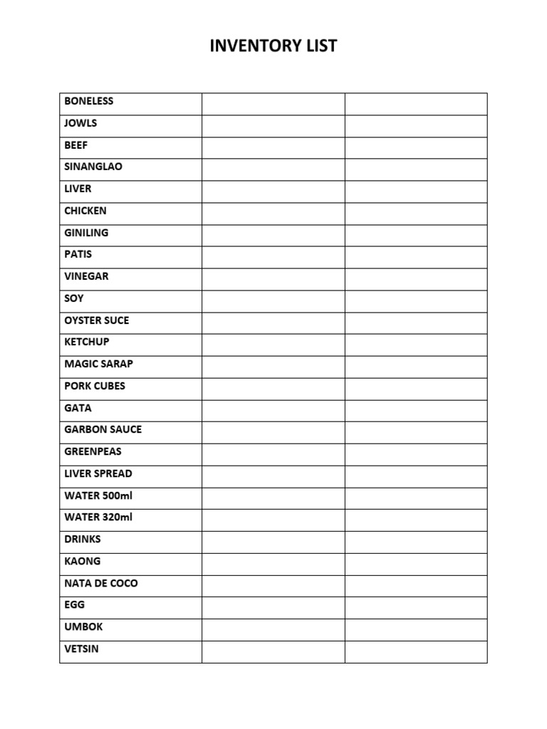 Inventory List | PDF