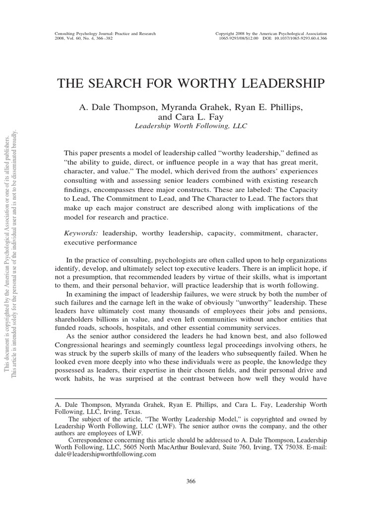 Search For Worthy Leadership | PDF