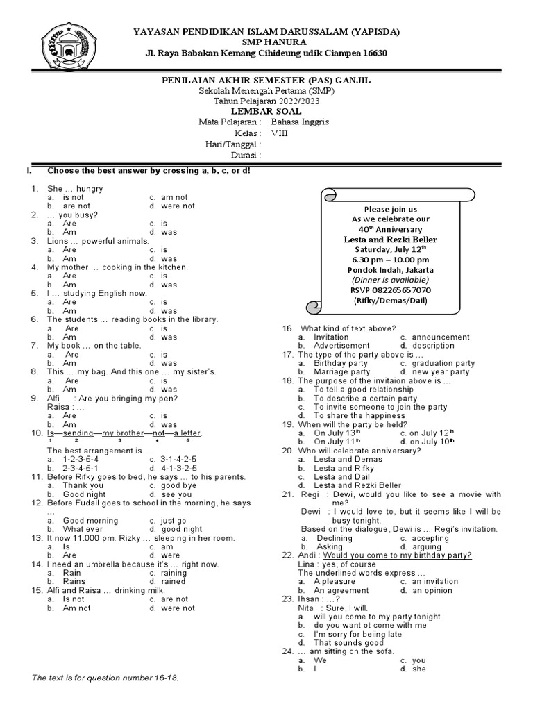 Soal Bhs Inggris Kelas 8 Sem Ganjil Pdf