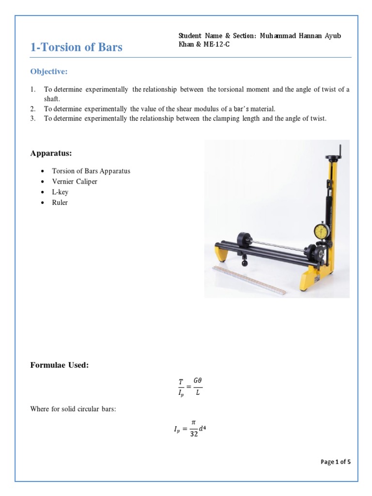 Student Manual of Torsion of Bars PDF Torque Mechanical Engineering