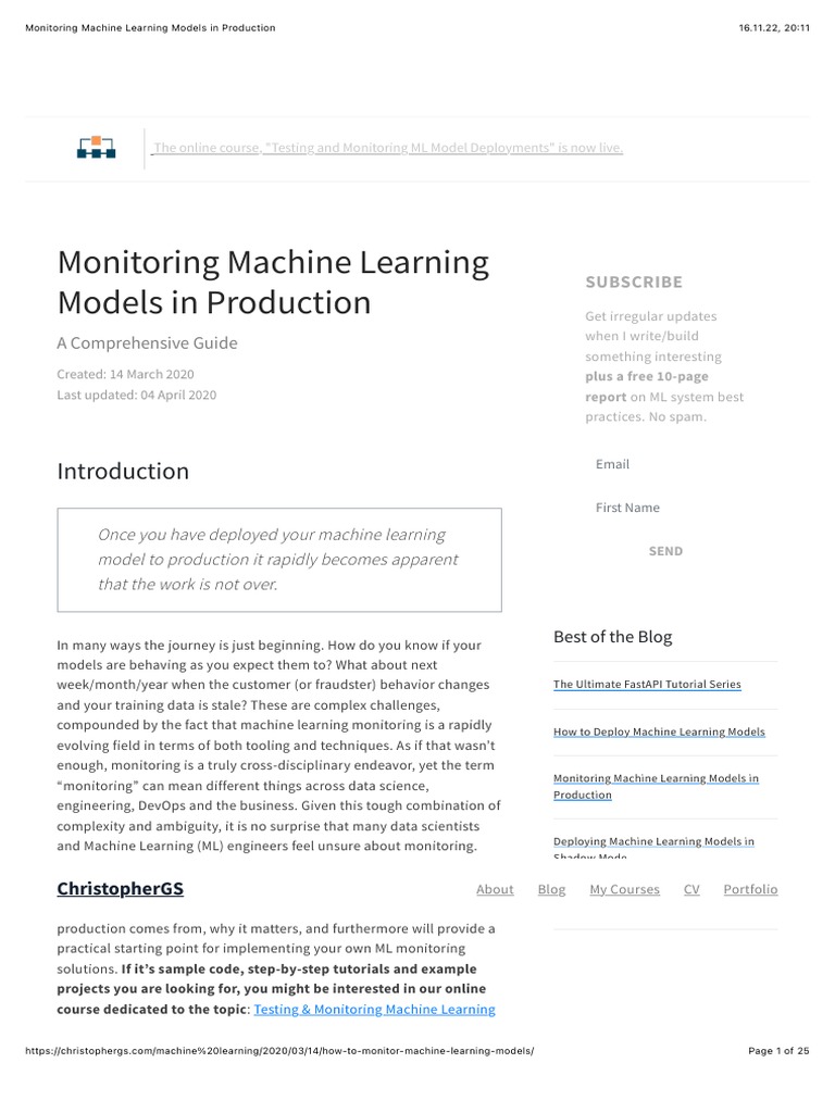 Monitoring Machine Learning Models in Production | PDF | Machine ...
