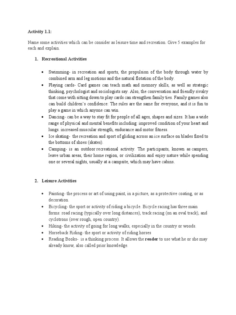 Recreational and Leisure Activities Examples, Benefits, and