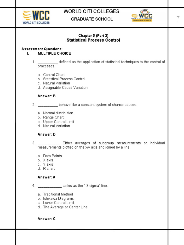 Chapter5 Statistical Process Control Questions Pdf Evaluation